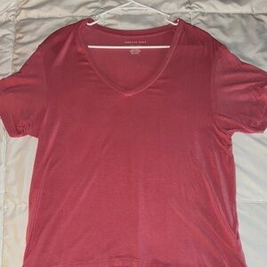 American Eagle Outfitters Women's Pink/Red V-Neck Top